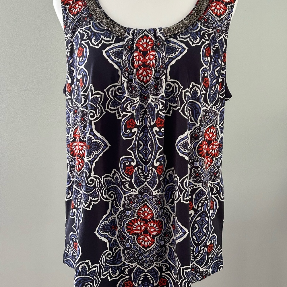 Elegant navy and Red Paisley Tank Top